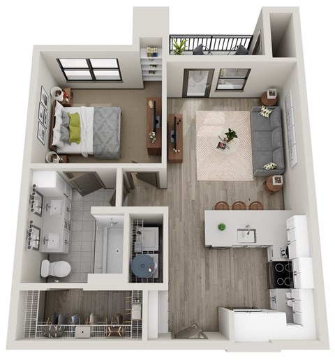Floor plan for 1 bed, 1 bath, 663 sqft